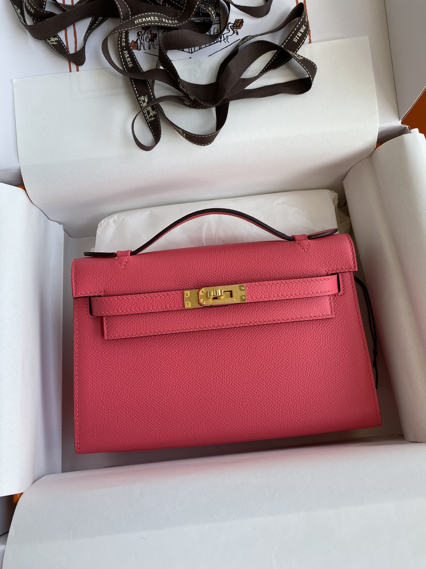 Hermes Mini Kelly Pochette 22cm Bag In Rose Red Epsom Leather